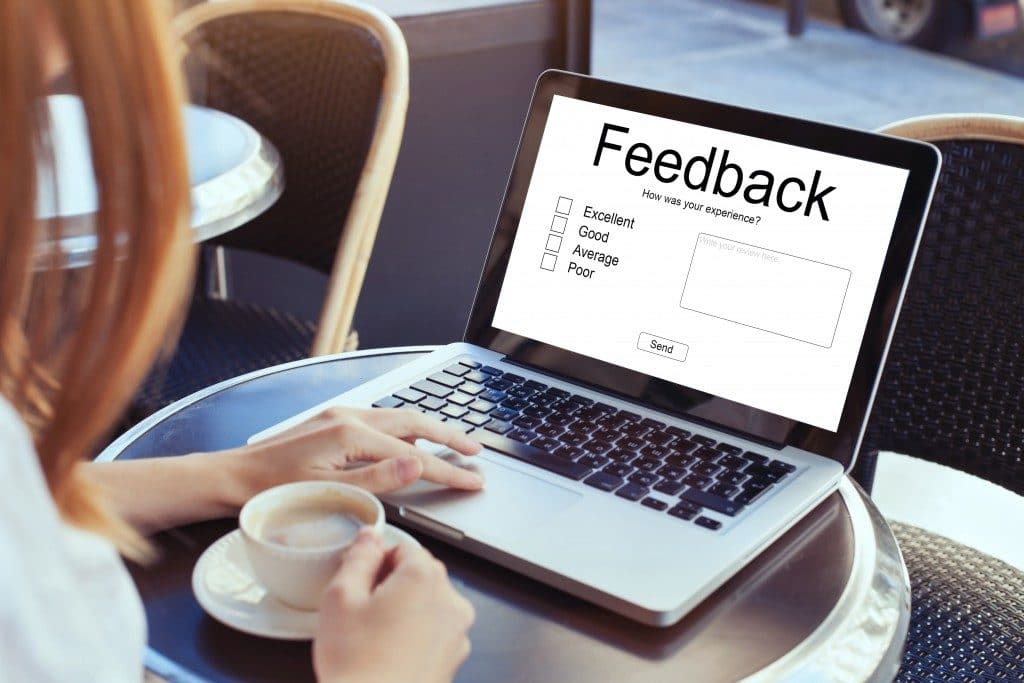 woman giving feedback online