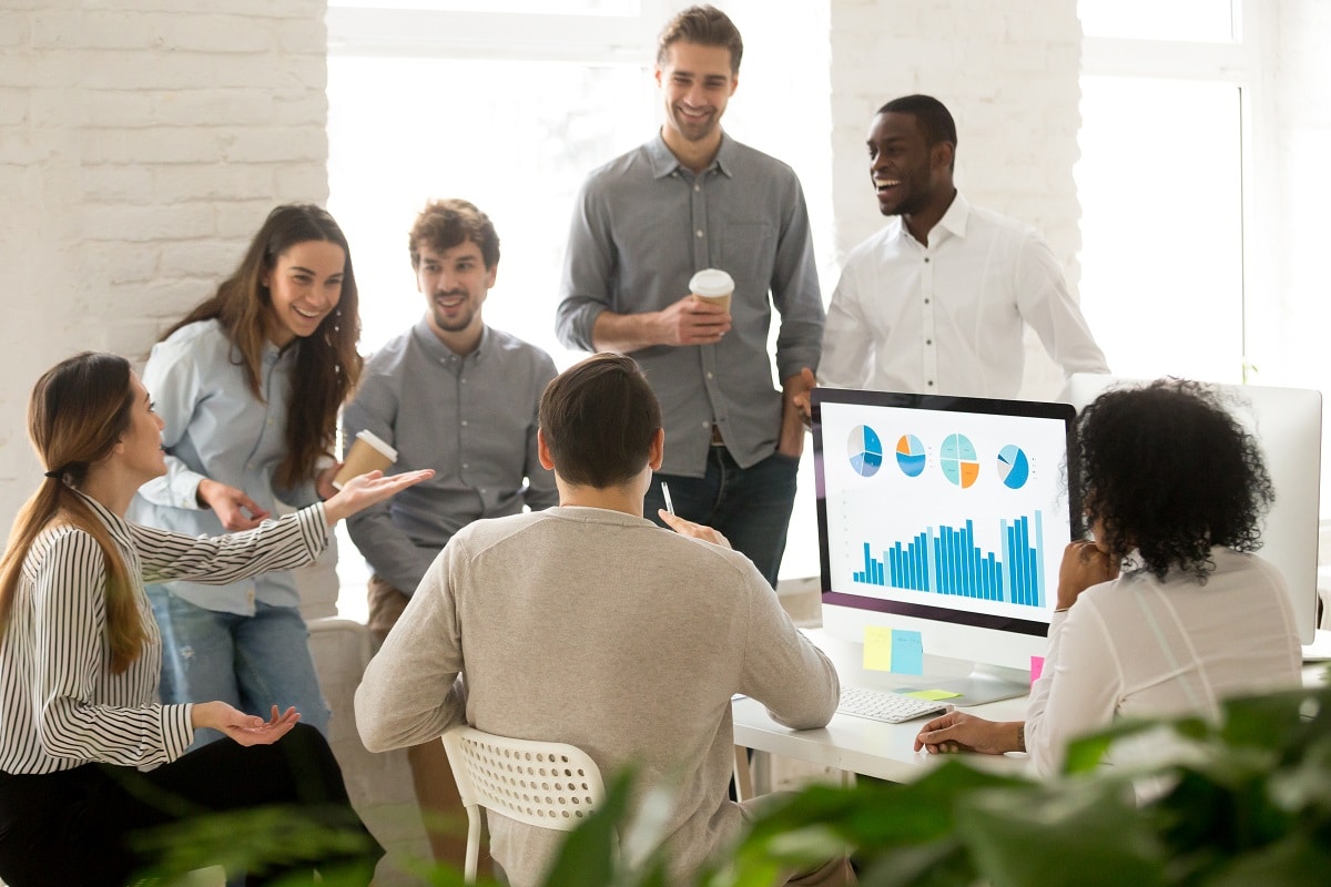 employees on a huddle