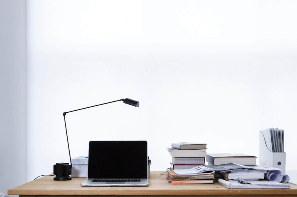 office desk with a laptop