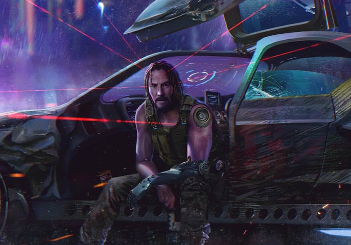 Cyberpunk 2077 - Johnny Silverhand riding a car