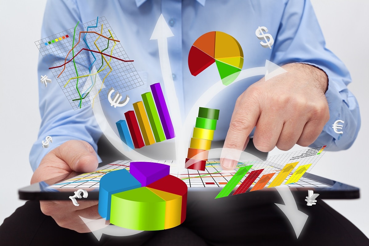 a 3d icons of charts and data