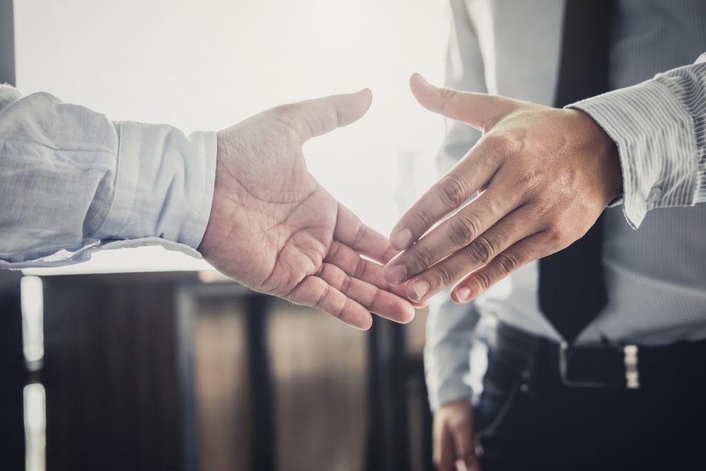 Two businessmen giving a handshake to each other